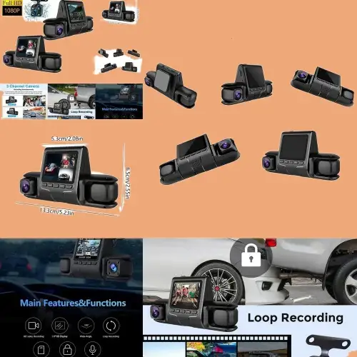 1080p Üçlü Lens Araba Dash Cam Dashcam Ön İç & Arka Hd Araba Dvr 120 ° Açı Döngü Kaydı Yerçekimi Sensörü