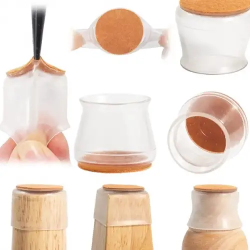 4lü Keçeli Şeffaf Silikon Sandalye Ayak Koruyucu Seti