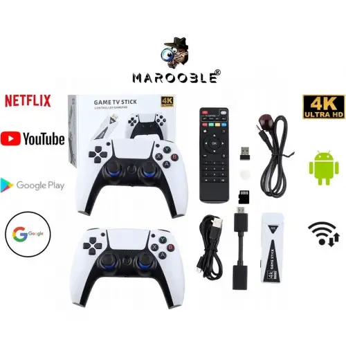 4k Game Tv Stick Android Tv Wifi Kablosuz Çift Kol Game Stick 64gb Hafıza Atari