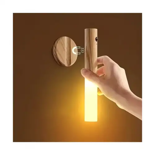 Sensörlü Usb Şarjlı Mıknatıslı Taşınabilir Duvar Aplik Masa Lambası Ahşap Görünümlü Gün Işığı