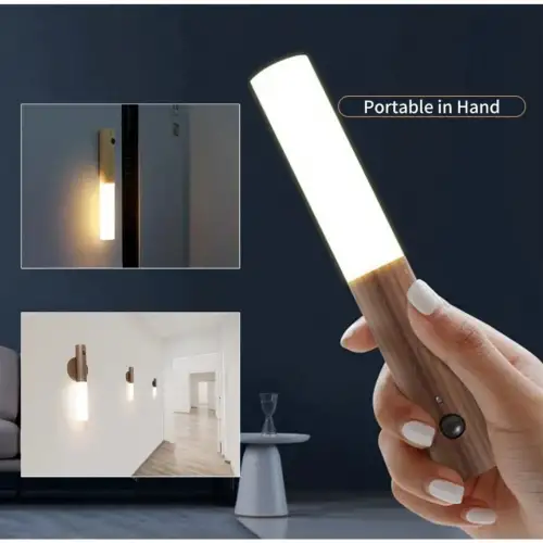 Sensörlü Usb Şarjlı Mıknatıslı Taşınabilir Duvar Aplik Masa Lambası Ahşap Görünümlü Gün Işığı