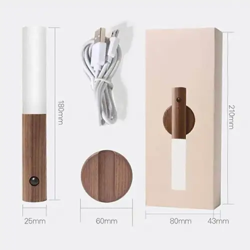 Sensörlü Usb Şarjlı Mıknatıslı Taşınabilir Duvar Aplik Masa Lambası Ahşap Görünümlü Gün Işığı