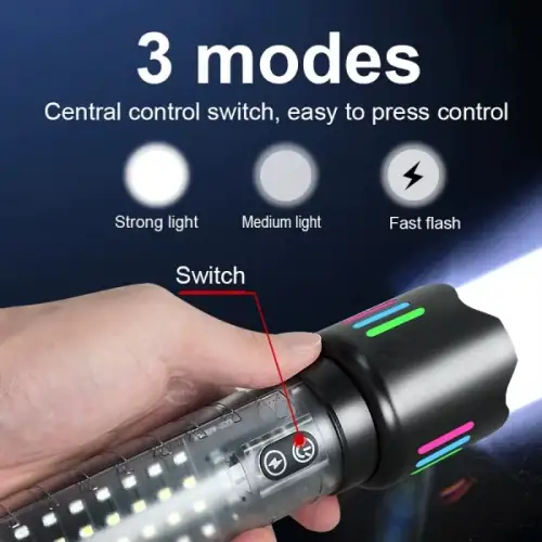 Güçlü Taktik Led El Feneri Paweınuo Sdt53 – 3800lm, 35w, Yan Cob Aydınlatma Ve Type-c Şarj Özelliğine Sahip