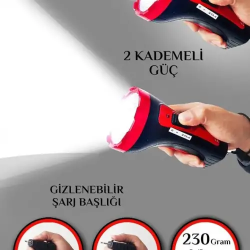İtalyano Şarjlı 10w Projektör Led El Feneri 2 Mod Aydınlatmalı Uzun Menzil Işıldak Kambur Fener