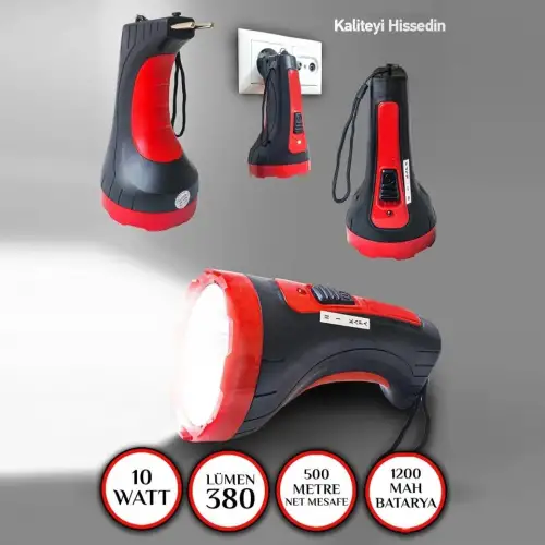 İtalyano Şarjlı 10w Projektör Led El Feneri 2 Mod Aydınlatmalı Uzun Menzil Işıldak Kambur Fener