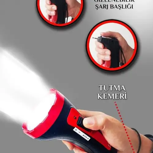 İtalyano Şarjlı 10w Projektör Led El Feneri 2 Mod Aydınlatmalı Uzun Menzil Işıldak Kambur Fener