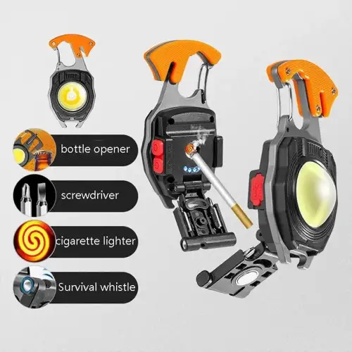 Wison Ws-5050 Çok Fonksiyonlu Tornavida Düdük Şişe Açacağı Ateş Yakıcı Mıknatıslı Type-c Şarjlı Anahtarlık Fener