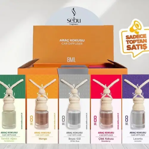 Sebu Fragrance Oto & Araç Kokusu (cam Şişe) (ipli Ahşap Kapak) (8ml) (çilek & Lavanta & B.gül & Sandal & Mango & Okyanus)*24x12