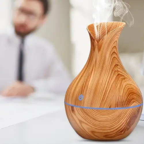 Vazo Model Ahşap Görünümlü Usb Şarjlı & Işıklı )( Hava Nemlendirici & Buhar Makine & Koku Giderici