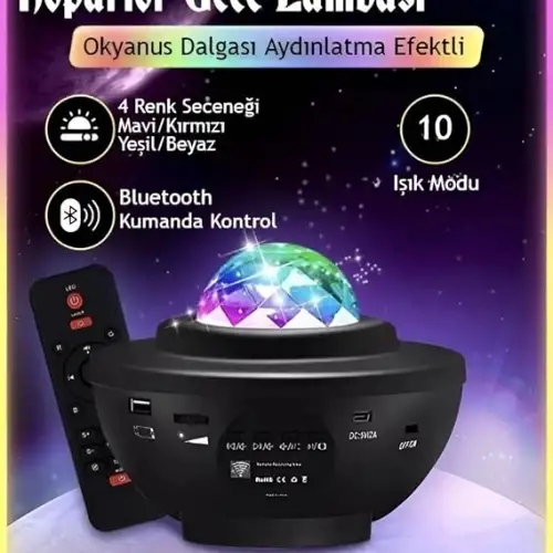 Yıldızlı Projektör Tavan Bulutsu Galaxy Lazer Işıklı Disko Topu Bluetooth Hoparlör Parti Led Lambası