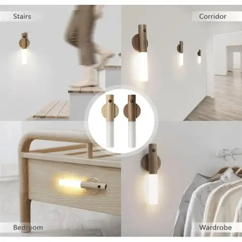 Sensörlü Usb Şarjlı Mıknatıslı Taşınabilir Duvar Aplik Masa Lambası Ahşap Görünümlü Gün Işığı