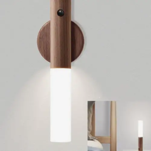 Sensörlü Usb Şarjlı Mıknatıslı Taşınabilir Duvar Aplik Masa Lambası Ahşap Görünümlü Gün Işığı