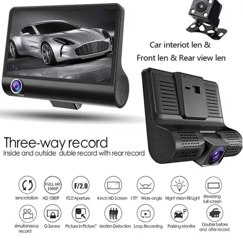 4 İnç Araç İçi Kamera Kaydedici Çift Ön Ve Arka Hd 1080p Gece Görüşlü Araç Kamerası