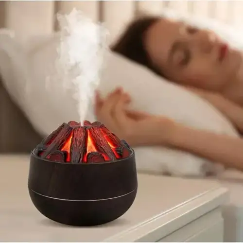 Egonex Ahşap Odun Ateşi Tasarımlı Hava Nemlendiricisi-Buhar Makinası-Aroma Difüzörü Led Işık Volkanik Alev 300ml