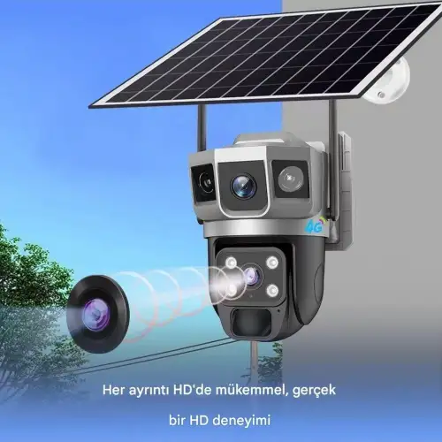 Solar Güneş Enerjili Çift Lens Dış Mekan Güvenlik Kamerası