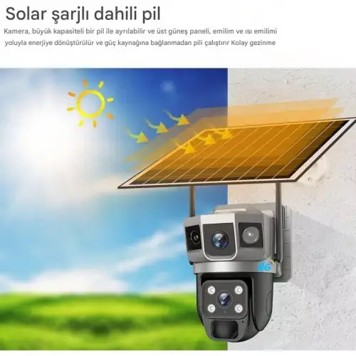 Solar Güneş Enerjili Çift Lens Dış Mekan Güvenlik Kamerası