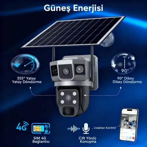 Solar Güneş Enerjili Çift Lens Dış Mekan Güvenlik Kamerası