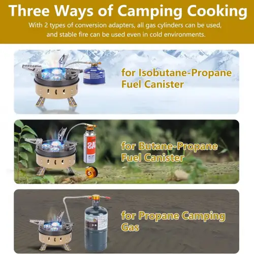 Kamp Gaz Ocağı Katlanabilir 3 Brülörlü Piezo Ateşlemeli Sırt Çantası Ocağı Açık Hava Pişirme Ocağı Kamp, Yürüyüş, Piknik ve Acil Durumlar İçin Ocak