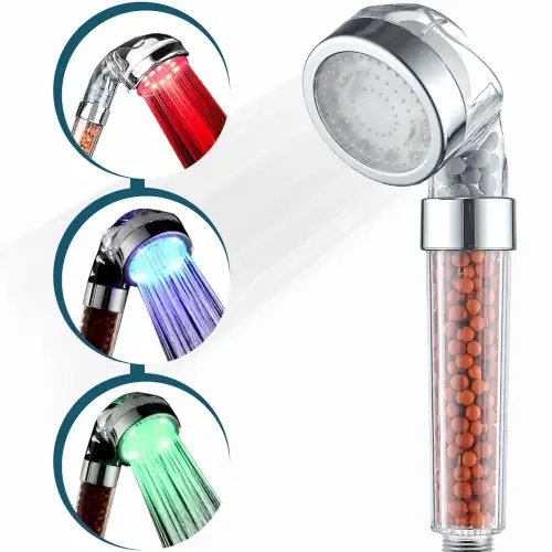 Filtreli LED Duş Başlığı, El Duşu, Renk Değiştiren, Yüksek Basınçlı, Su Tasarruflu El Duşu Başlığı