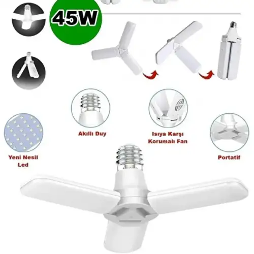 Volemi Pervane LED Ampül 3 Kanatlı 220V 45W 4500 Lümen Beyaz E27