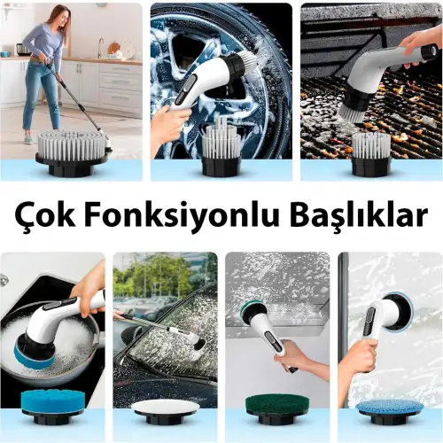 Egonex 9u 1 Arada Çok Amaçlı Kablosuz Şarjlı Temizlik Fırçası IP67 Yıkanabilir Başlık