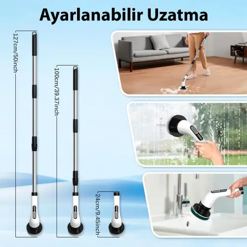 Egonex 9u 1 Arada Çok Amaçlı Kablosuz Şarjlı Temizlik Fırçası IP67 Yıkanabilir Başlık