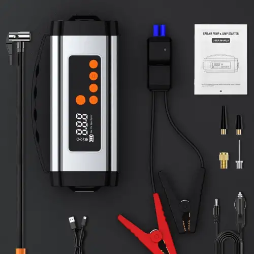 Pro Akü Takviye Şarj Cihazı 10000 Mah Akü Takviye Cihazı Akü Şarj Cihazı Lastik Şişirme Pompası 4in1 Jump Starter