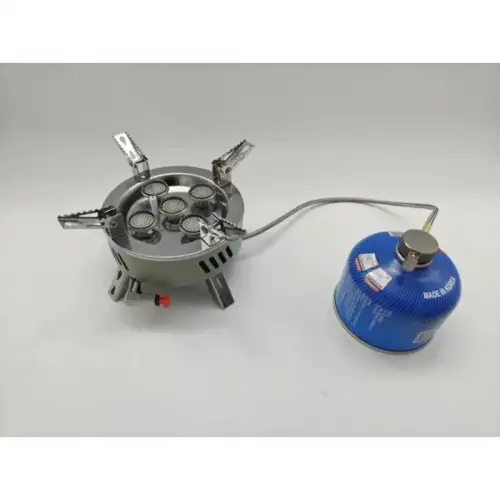 Güçlü Beş Gözlü Kamp Gaz Ocağı, Saklama Çantasıyla Birlikte, Ayarlanabilir ve Katlanabilir Tasarım