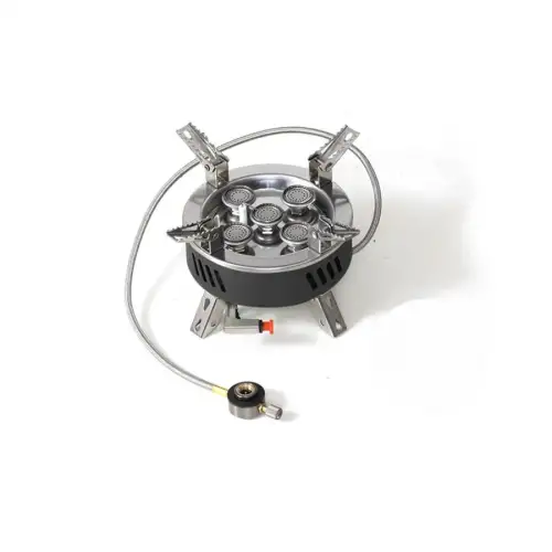 Güçlü Beş Gözlü Kamp Gaz Ocağı, Saklama Çantasıyla Birlikte, Ayarlanabilir ve Katlanabilir Tasarım