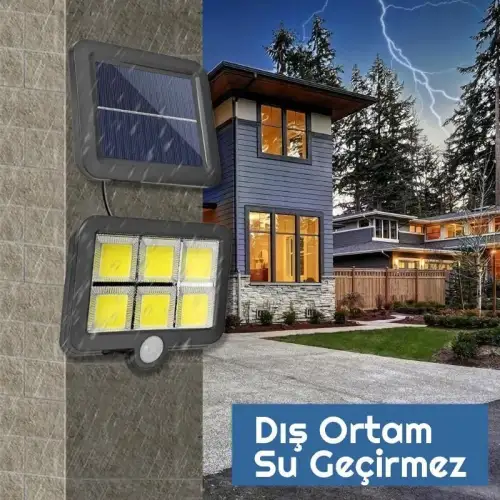Egonex 120 Cob Led Solar Panel Güneş Enerjili 3 Mod Duvar Lambası