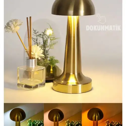 Forlife Dekoratif Şarjlı Led Mantar Masa Lambası Gold Fl-8055