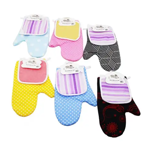 GÜLEV DUCK-69983 ( 2PCS SET=ELDİVEN & TUTACAK ) ( ELYAF KORUMALI ) FIRIN ELDİVEN SETİ*12X25