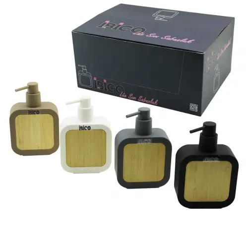 İbico İ21-059 ( Dikdörtgen & Düz ) ( Bambu & Renkli Plastik ) Sıvı Sabunluk ( 400ml )*12x4