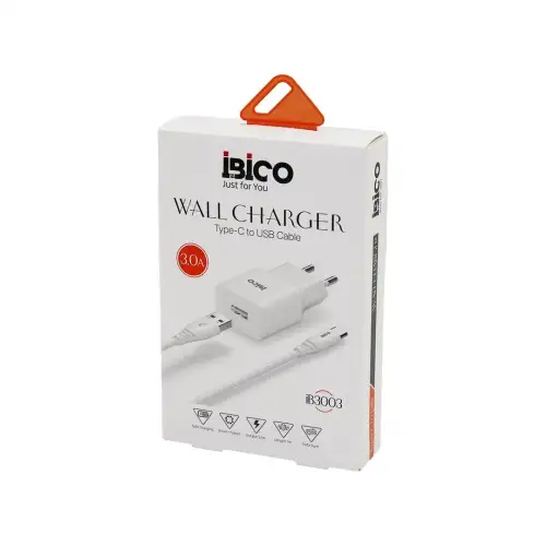 İbico İb-3003 ( Usb To=( Type-c ) (set) (ev Başlık + Kablo=1mt) Telefon Şarj (hızlı) ( 3.0a ) (9v-12v )*5x20