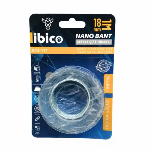 İbico K13-111 ( 1.8cmx1mt ) ( Nano Bant ) Şeffaf Çift Taraflı*24x12