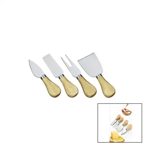 L Cheese Knife Set Baysa-1611 ( 4pcs ) Peynir Bıçak Seti ( Ahşap Bambu Saplı )*240