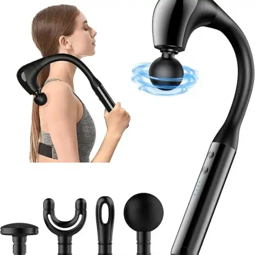 Masaj Çekici, 9 Hızlı Derin Doku Perküsyonu, 4 Başlıklı Uzun Saplı Boyun - Sırt Masaj Aleti 4741 Açık Mavi