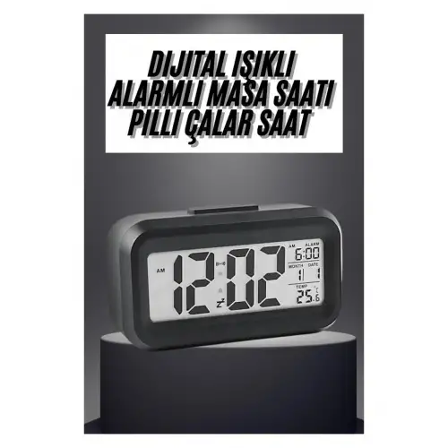 Masaüstü Saat Takvim Termometre Beyaz Siyah