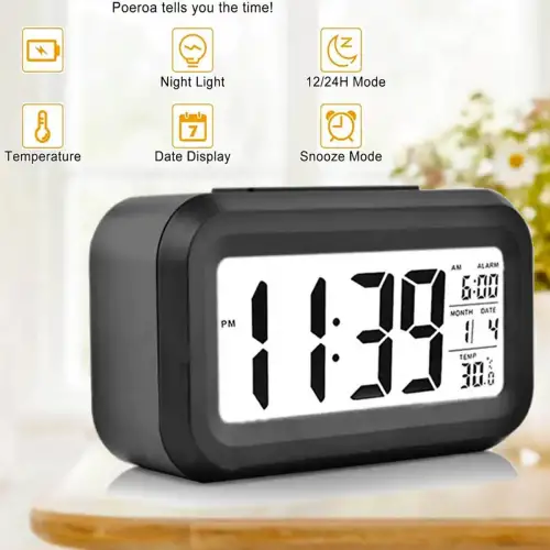 Masaüstü Saat Takvim Termometre Beyaz Siyah