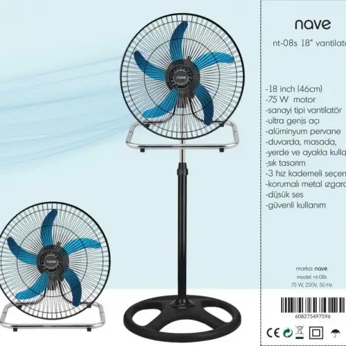 Nave Vantilatör Nt-08s 18 Inch. Sanayi Tipi Vantilatör. 18 ( 46 Cm.) 75 Watt Motor