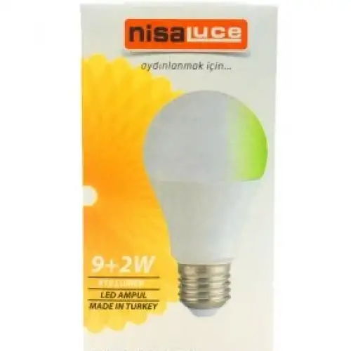 Nisaluc Eamp-074/by ( 9+2w ) ( E27 ) ( Beyaz-yeşil ) Led Ampul*10x10