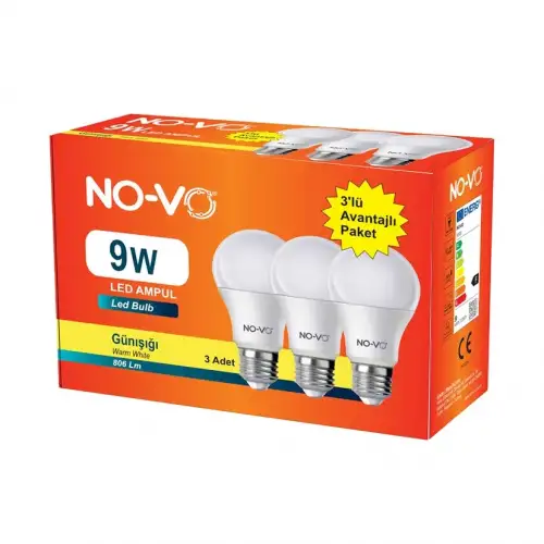Novo 3’lü Led Ampul 9w Beyaz Işık E27
