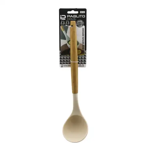 Pablıto Home Pbt-208 ( 30.8cm ) ( Silikon ) ( Servis Kepçesi ) ( Ahşap Bambu Sap )*24x6