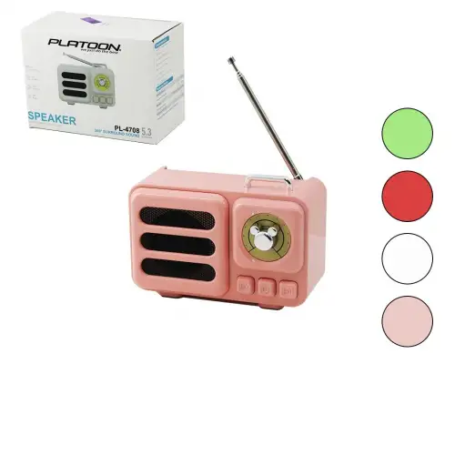 Platoon Pl-4708 (wireless) Hoparlör & Speaker & Radyo (ışıklı) (usb Şarjlı) (renkli Kasa & Bronz Çerçeve)(usb & Dc 5v & Tf)*60