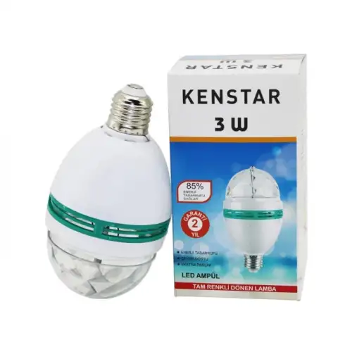 Renkli Led Ampul Disko Ampulü Hareketli 360 Derece Dönen Disko Topu