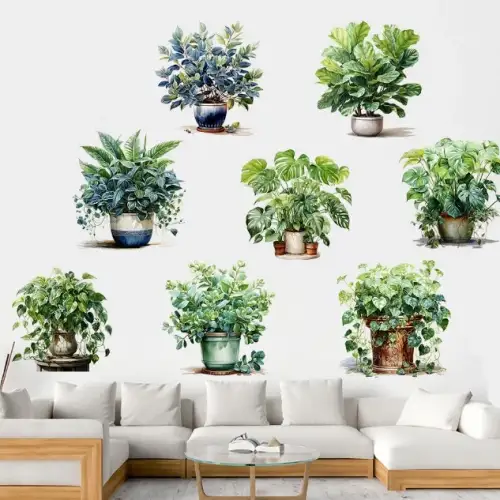 Saksılı Çiçek Tasarımlı 8li Sticker Mc-480a