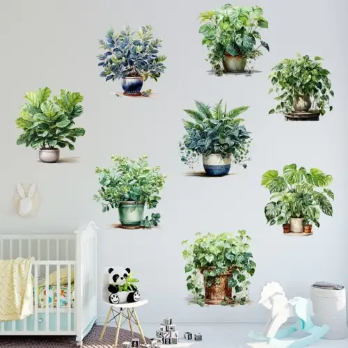 Saksılı Çiçek Tasarımlı 8li Sticker Mc-480a