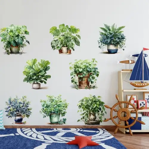 Saksılı Çiçek Tasarımlı 8li Sticker Mc-480a