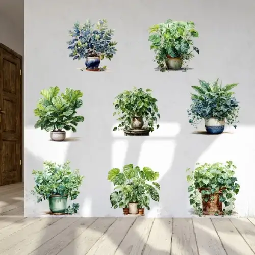 Saksılı Çiçek Tasarımlı 8li Sticker Mc-480a