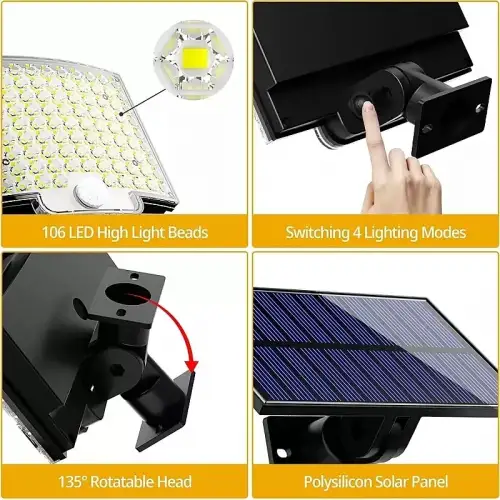 Solar Bahçe Aydınlatma Lambası 108 Led Lf-2501b